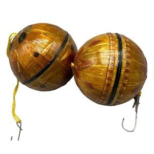 Christmas set of 2 trinket box bulb ornaments 2" brown red inside READ